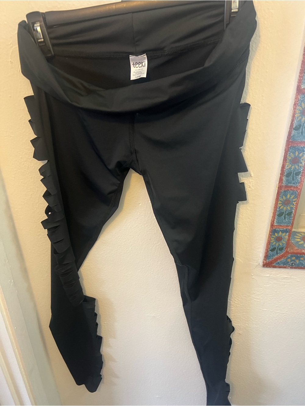 teeki Black Leggings with Side Ruffle Detail